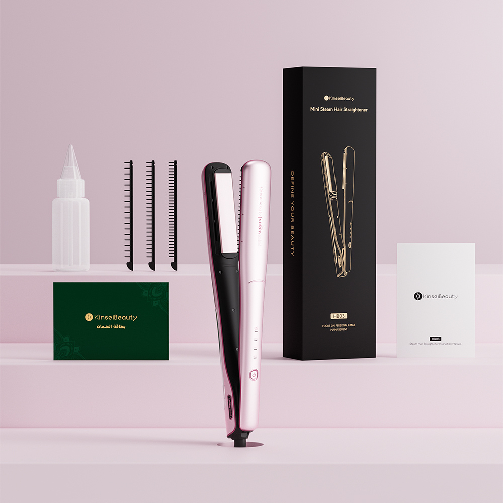 KinseiBeauty HB03 |  مكواة فرد الشعر بالبخار – 3 مستويات حرارة لجميع أنواع الشعر، إصلاح الشعر الجاف والتالف، خزان بخار كبير، عناية عميقة وتصفيف سريع وسهل